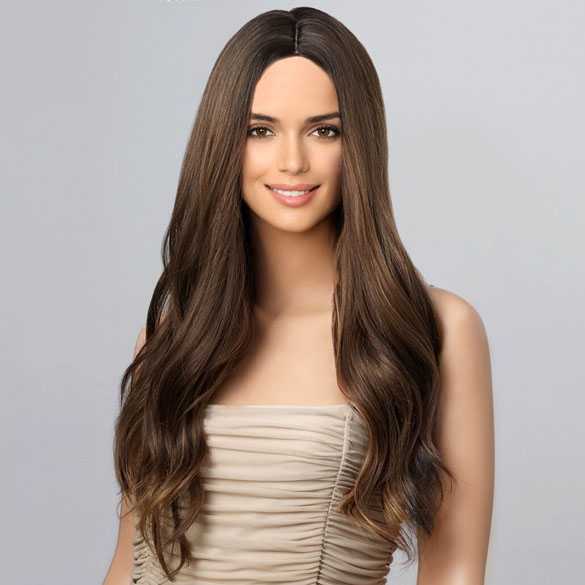 Pruik lang haar met grove slagen zonder pony model 1-1