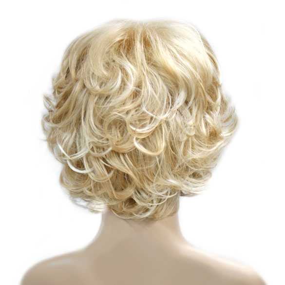 Moderne damespruik kort krullend haar goudblond 24H613
