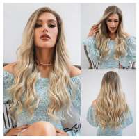 Swiss lace pruik lang blond haar zonder pony 66075