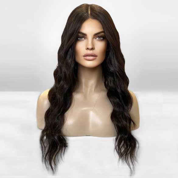 Pruik Aubrey donkerbruin haar monofilament top swiss lace front