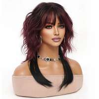 Trendy wavy pruik medium aubergine met langere onderlaag