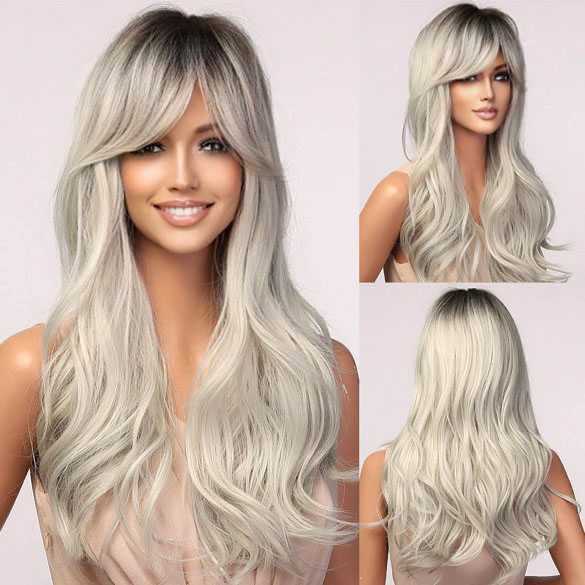 SALE : Pruik grijsblond lang haar met slagen model 5074