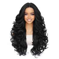 Luxe lace front pruik zwart lang krullend haar zonder pony