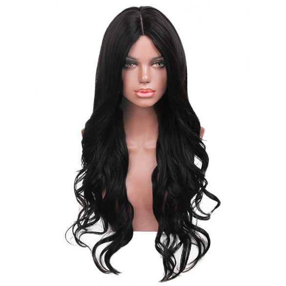 Sexy pruik lang zwart haar met losse krullen