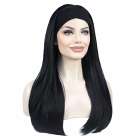 Pruik zwart lang steil haar met haarband