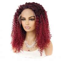 AANBIEDING Pruik bordeau kleur haar met lace rand met krullen zonder pony