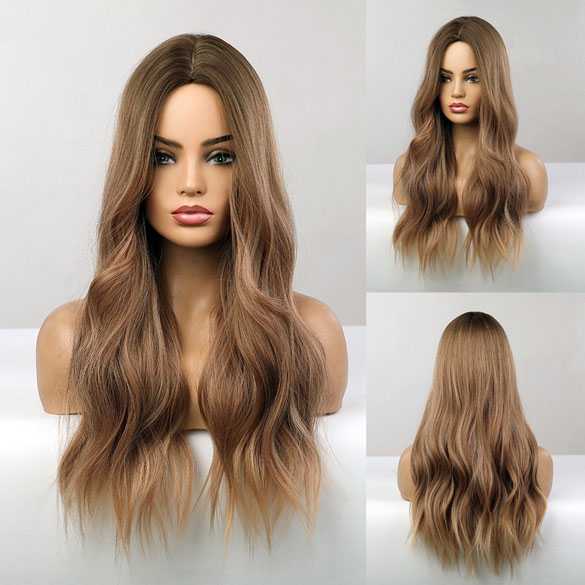 Pruik lang golvend haar zonder pony model 6137