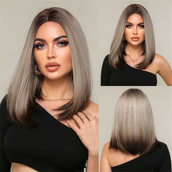 Duo color pruik lang bob kapsel met steil haar in laagjes Lana