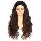 Pruik lang haar met slagen in bruinmix + tropische print haarband