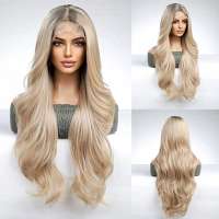Swiss lace pruik met zeer lang blond haar Dakota
