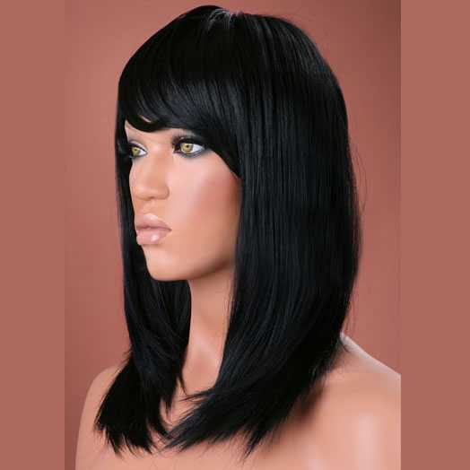 Luxe pruik halflang zwart steil haar model Missy kleur 1