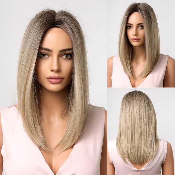Pruik halflang bob model steil haar zonder pony 1021