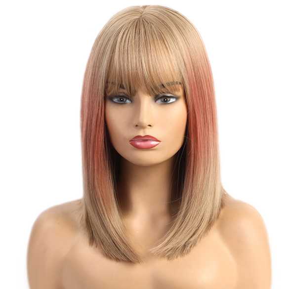 Duo color pruik blond / koraal schouderlang steil haar