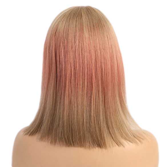 Duo color pruik blond / koraal schouderlang steil haar