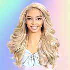 Luxe swiss lace front pruik lang haar met slagen blondmix