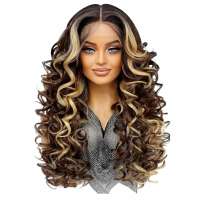 Lace front pruik lang krullend haar zonder pony P4-27