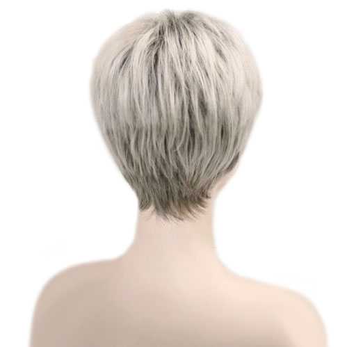 Moderne pruik kort haar in laagjes grijsmix kleur 48T