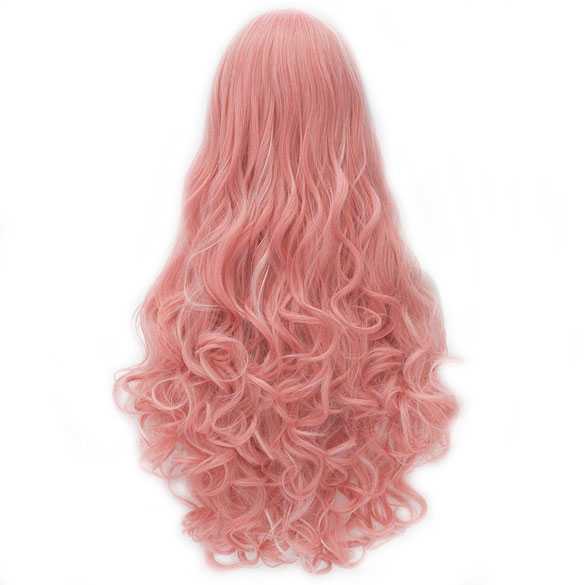 Carnaval lolita pruik lang wit roze haar met krullen