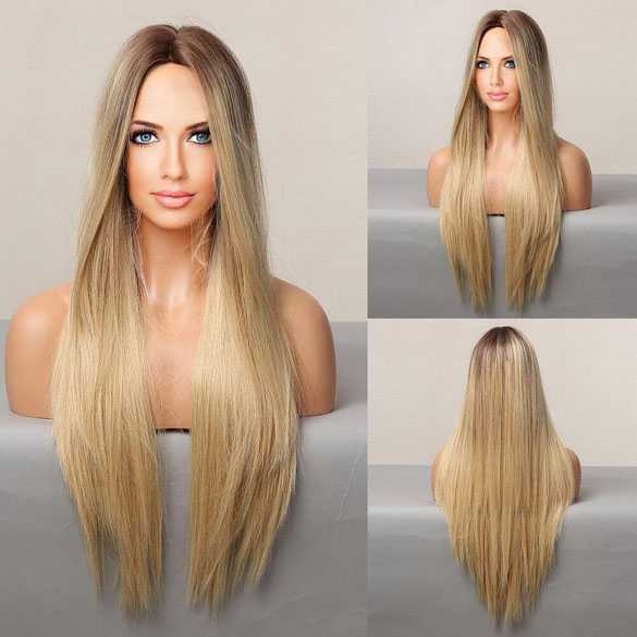 Pruik met lang blond steil haar in laagjes model 5106