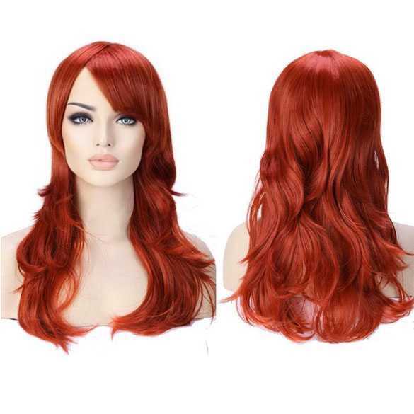 Pruik lang haar met grove slagen in de kleur Burnt Orange