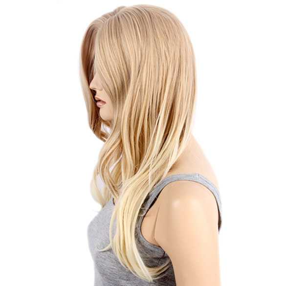 Luxe en sexy pruik lang sluik blond haar zonder pony