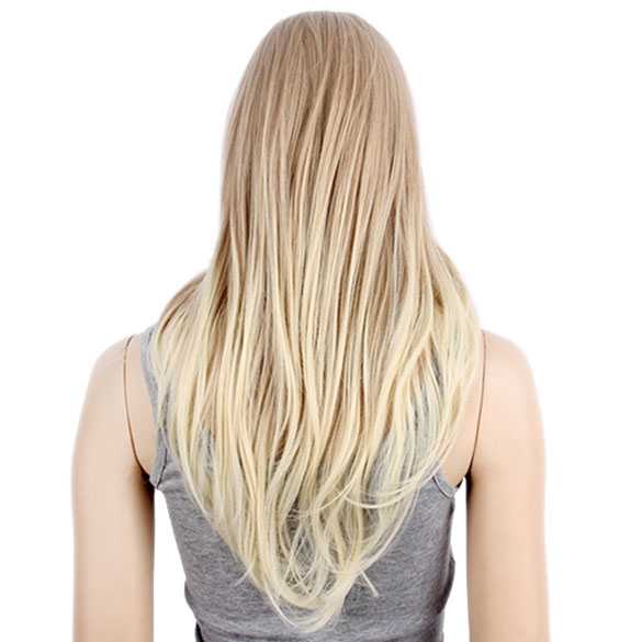 Luxe en sexy pruik lang sluik blond haar zonder pony