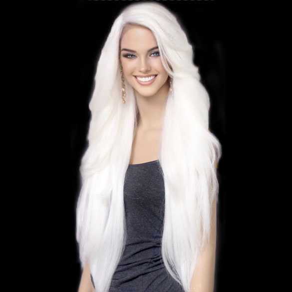Lace pruik zeer lang steil wit haar zonder pony Prudence