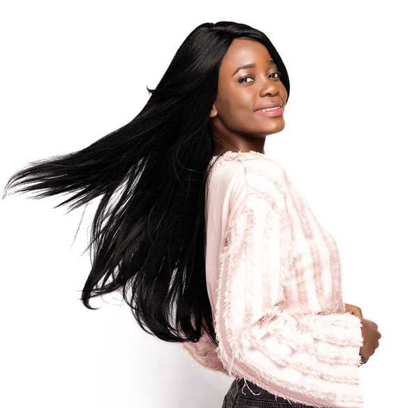 Pruik lang zwart steil haar model Mayisha