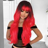 Fluor Roze-Rood CARNAVAL pruik lang haar in laagjes