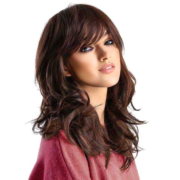 Pruik lang bruin haar in laagjes model Karen