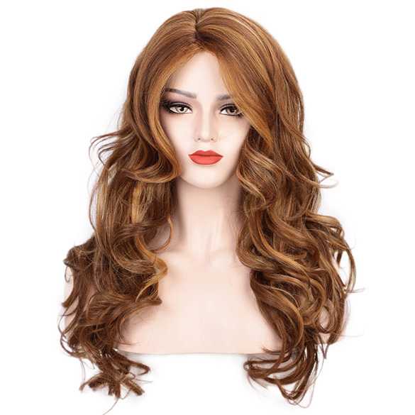 Pruik lang haar met nonchalante krullen in vurige rood blondmix Mooie pruiken bij PruikenPlaza