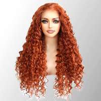 Swiss lace front pruik lang koperrood haar met spiraalkrullen Winona