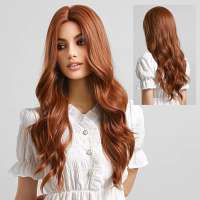Pruik met lang golvend haar ginger roodbruin