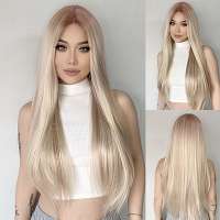 Swiss lace pruik lang blond steil haar zonder pony model Shelly