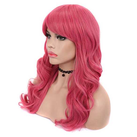 Luxe carnaval pruik lang haar met krullen Princess Pink