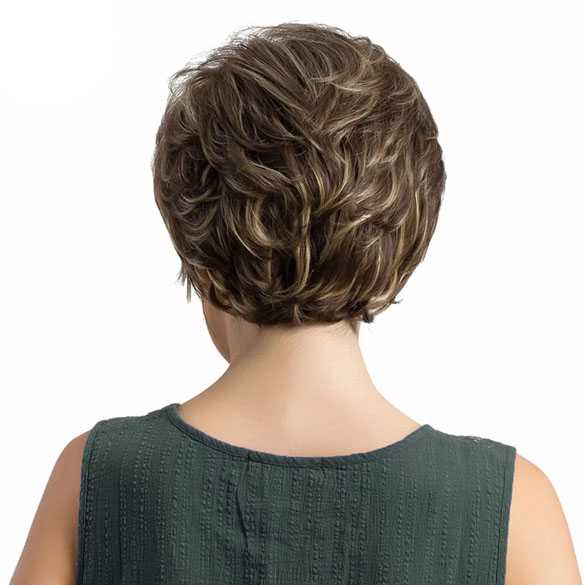 AANBIEDING : Pruik kort haar in laagjes met highlights model Sandra