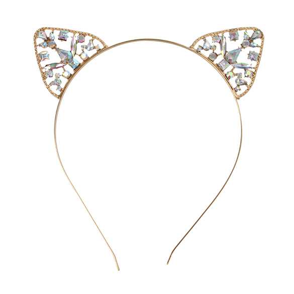Luxe metalen diadeem katten oortjes met glinster steentjes