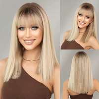 Pruik halflang steil haar blondmix model Sandy