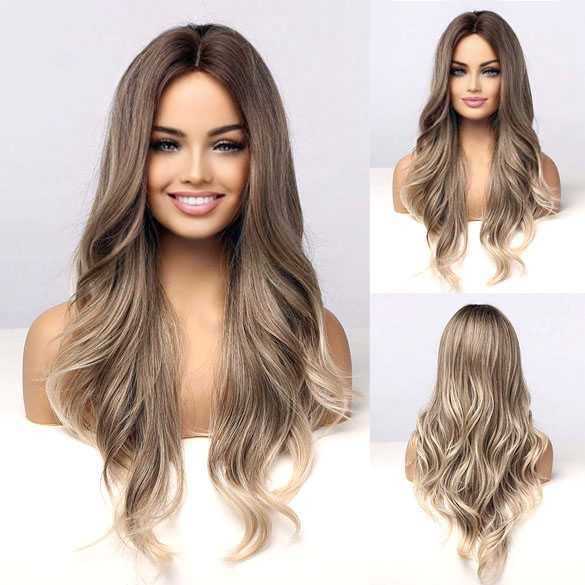 Pruik lang haar met grove slagen zonder pony model 002