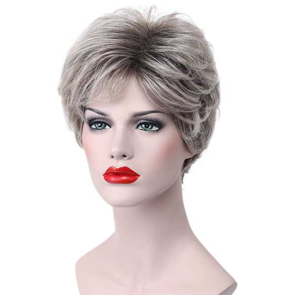 Moderne pruik kort krullend haar grijsmix kleur 48T