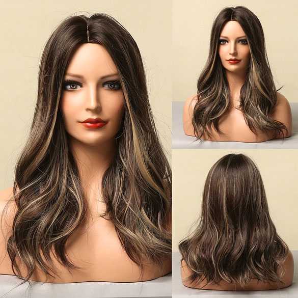 Pruik halflang haar in laagjes met highlights zonder pony