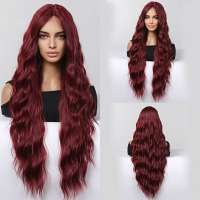 Swiss lace front pruik met zeer lang wijnrood haar