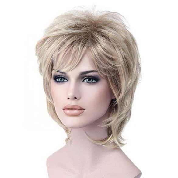 Moderne pruik kort haar in laagjes blondmix 15BT613