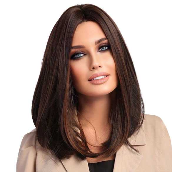 Pruik halflang bob model met steil haar zonder pony model Desi