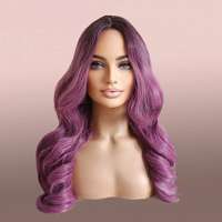 Luxe pruik Smoke Purple lang haar met slagen