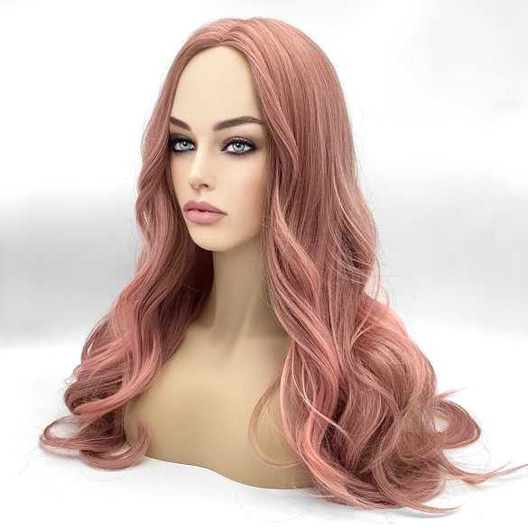 Pruik lang roze haar in lagen met grove slagen (sample verkoop)