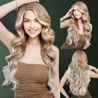 Swiss lace front pruik roomblond lang krullend haar Yente