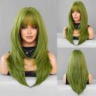 Luxe carnaval pruik groen lang steil haar in laagjes