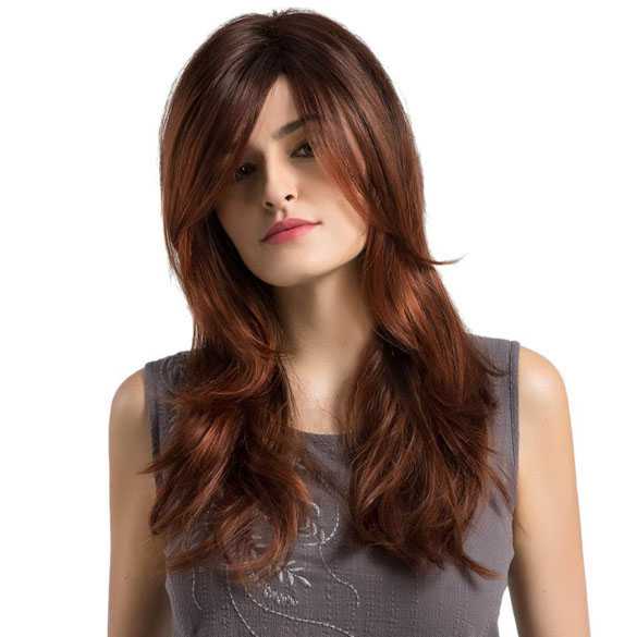 Pruik lang steil haar in laagjes mahonie roodmix model Manon
