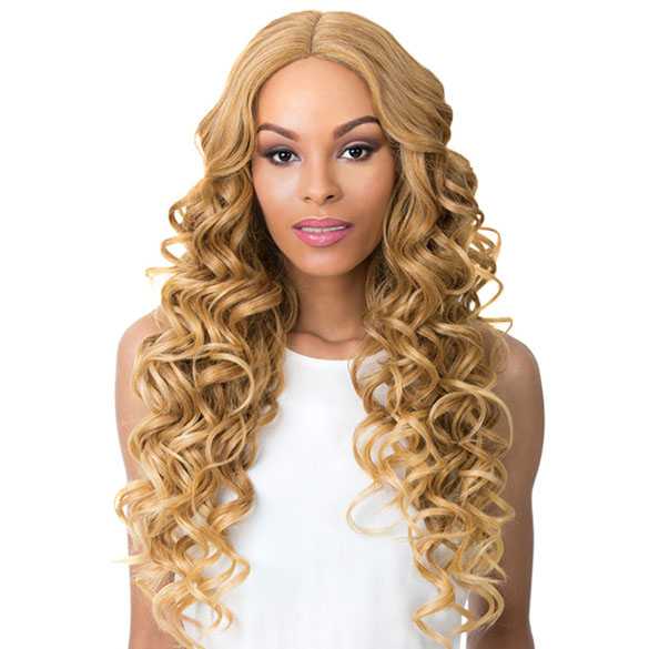 Swiss lace front pruik lang goudblond krullend haar model Keeff